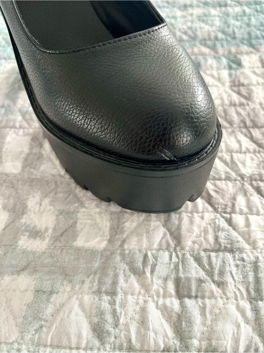 Black Chunky Platform Mary Jane Heels with Ankle Strap 10101